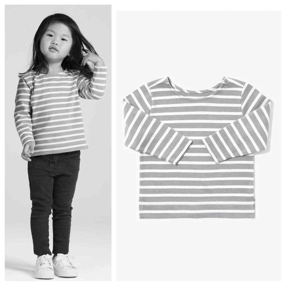 Everlane Toddler Kids Breton Mini Long Sleeve Striped Gray White Shirt Size 3T‎